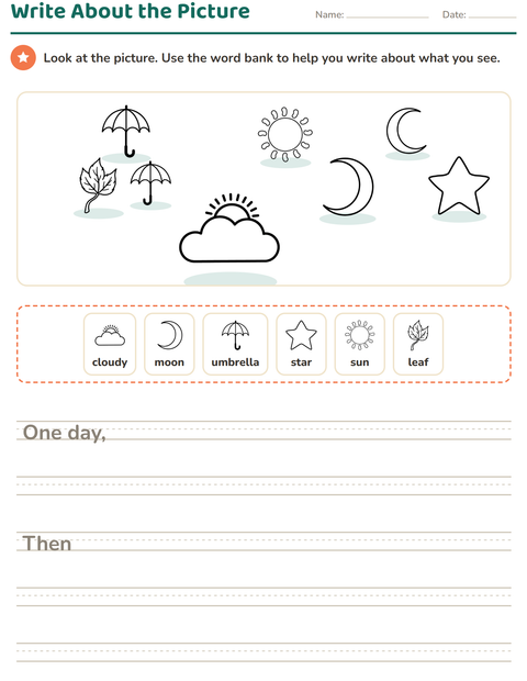 Preview of Picture Writing Prompts worksheet featuring Nature BW for grade 2