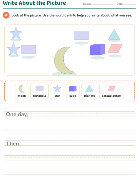 Preview of Picture Writing Prompts worksheet featuring Shapes for grade 2