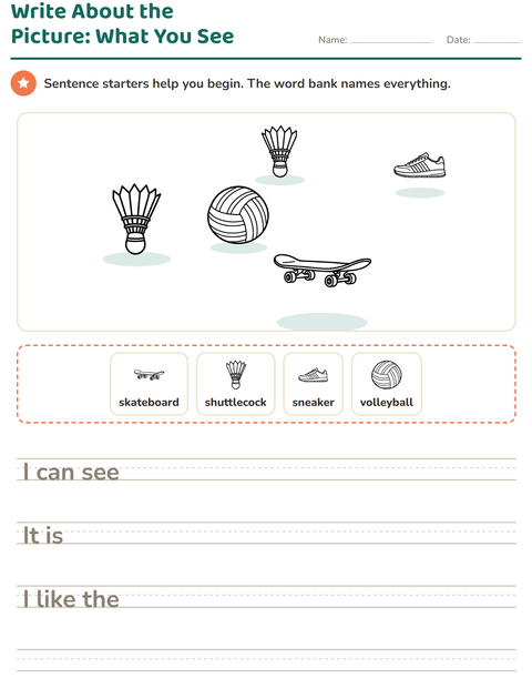 Preview of Picture Writing Prompts worksheet featuring Sports BW 2 for grade 2