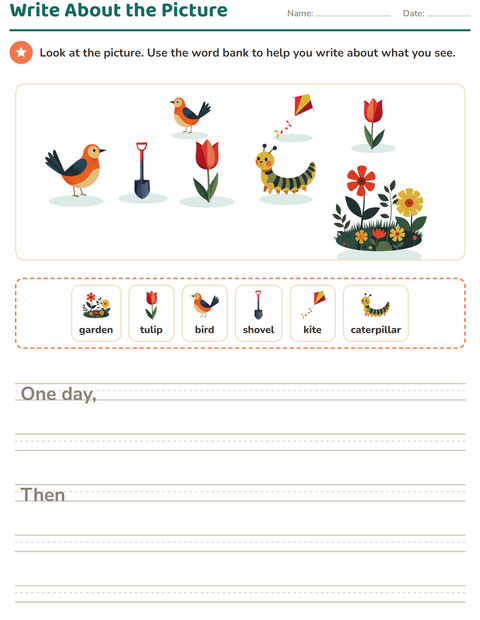 Preview of Picture Writing Prompts worksheet featuring Spring for grade 2