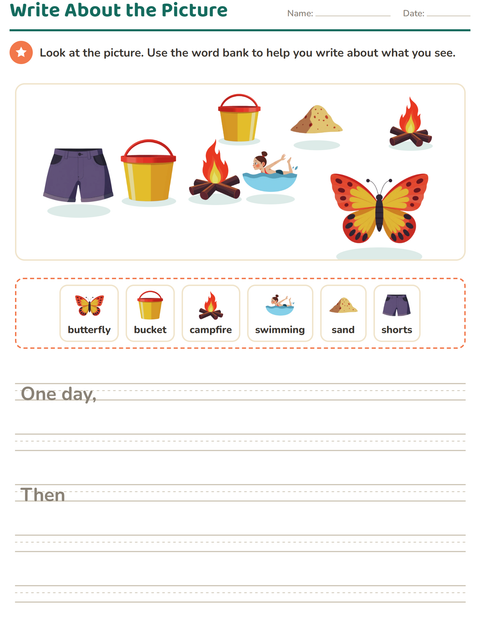 Preview of Picture Writing Prompts worksheet featuring Summer for grade 2