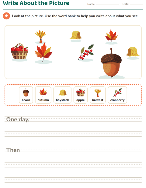 Preview of Picture Writing Prompts worksheet featuring Thanksgiving for grade 2