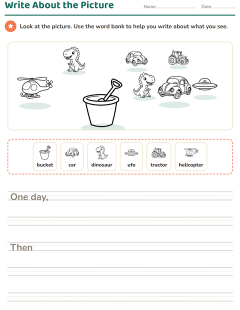Preview of Picture Writing Prompts worksheet featuring Toys BW for grade 2