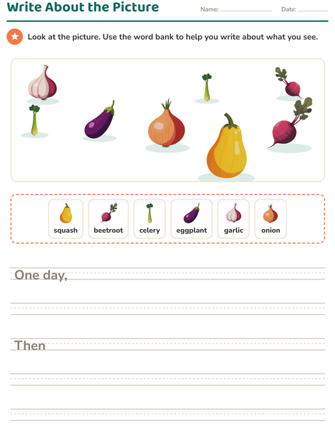 Preview of Picture Writing Prompts worksheet featuring Vegetables for grade 2
