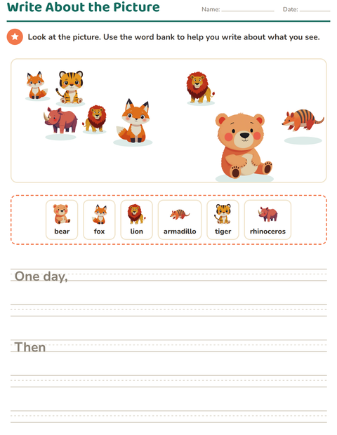 Preview of Picture Writing Prompts worksheet featuring Zoo Animals for grade 2