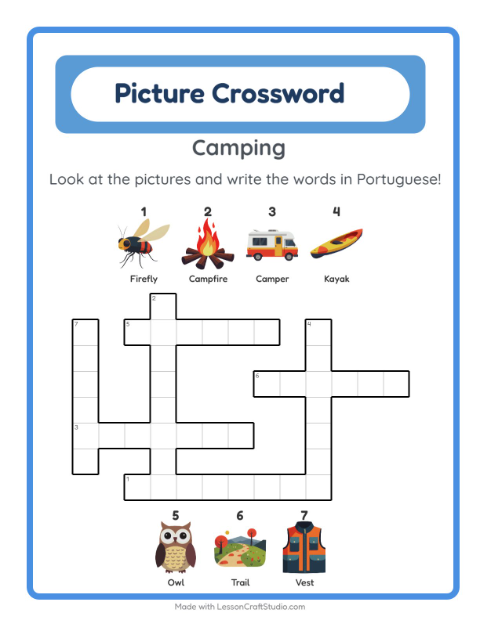 Picture crossword – Camping Gear