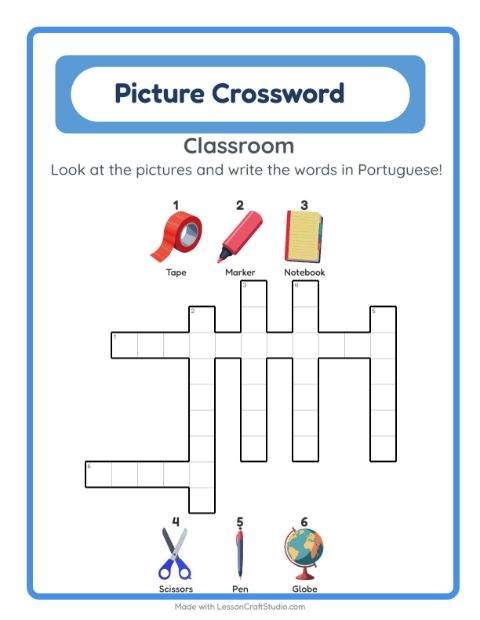 Picture crossword – Classroom Objects