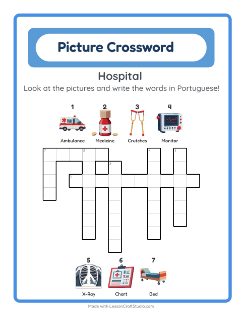Picture crossword – Hospital Things