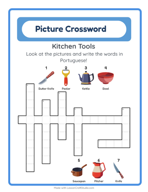 Picture crossword – Kitchen Tools