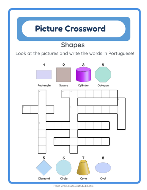 Preview of Learn Portuguese: Shapes – Picture Crossword for Kids