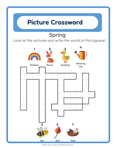 Preview of Learn Portuguese: Spring – Picture Crossword for Kids