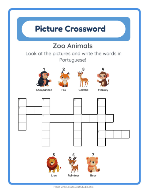 Picture crossword – Zoo Animals