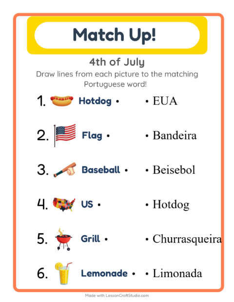 Picture-word match – Fourth of July Things
