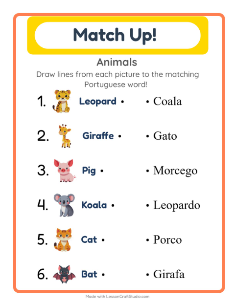 Picture-word match – Animals