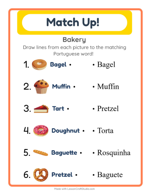 Picture-word match – Bakery Treats