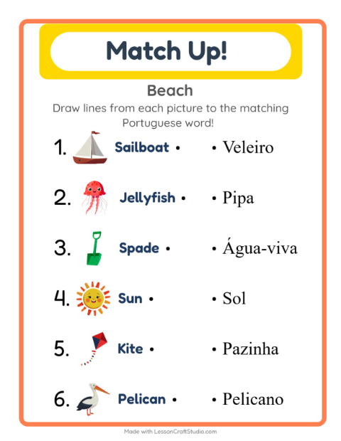 Picture-word match – Beach Things