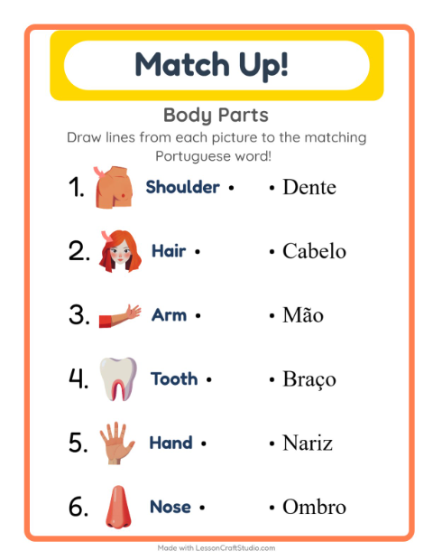 Picture-word match – Body Parts