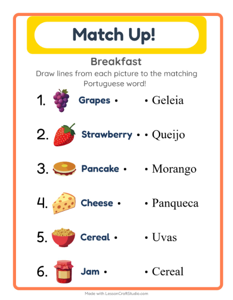 Picture-word match – Breakfast