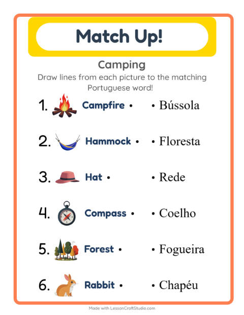 Picture-word match – Camping Gear