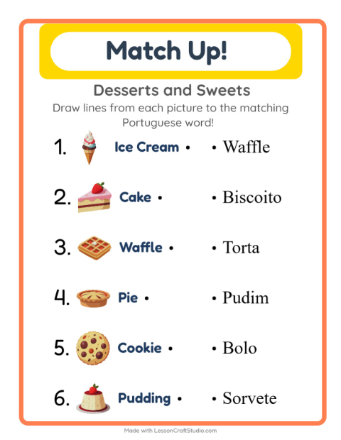 Picture-word match – Desserts and Sweets