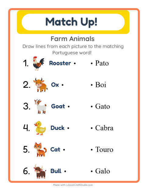 Picture-word match – Farm Animals