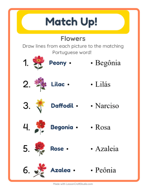 Picture-word match – Flowers