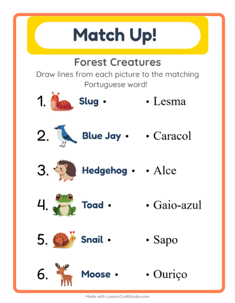 Picture-word match – Forest Creatures