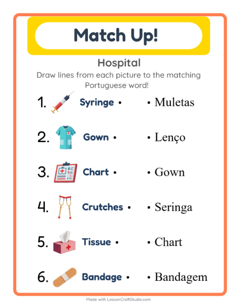 Picture-word match – Hospital Things