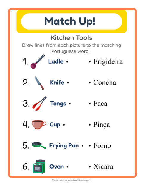 Picture-word match – Kitchen Tools
