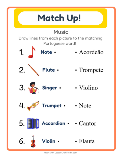 Picture-word match – Musical Instruments