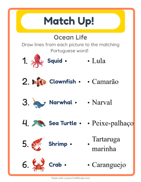 Picture-word match – Ocean Life