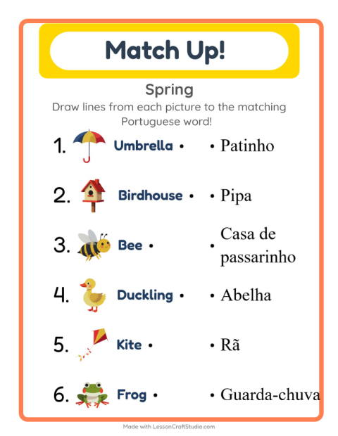 Preview of Learn Portuguese: Spring – Picture-Word Match for Kids