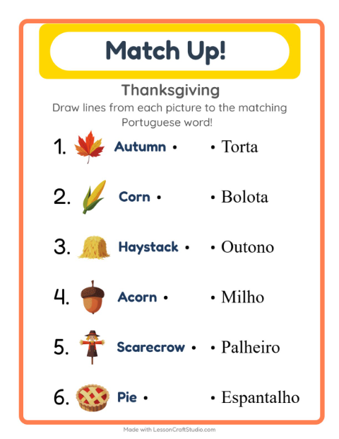 Picture-word match – Thanksgiving