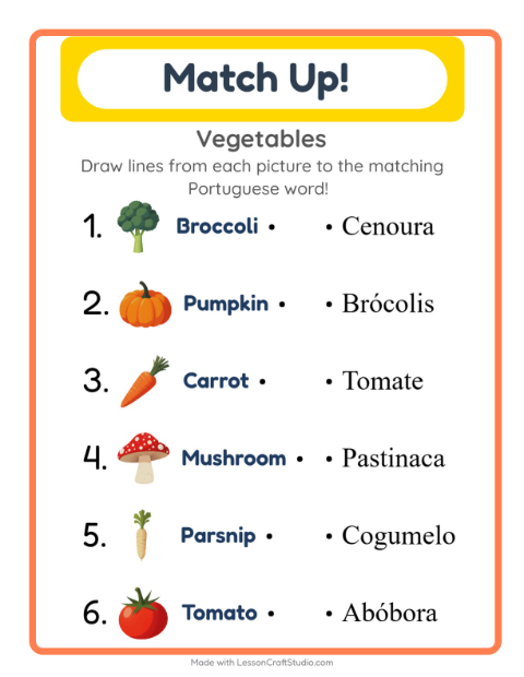 Picture-word match – Vegetables