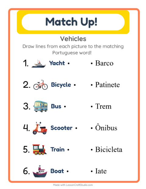 Picture-word match – Vehicles