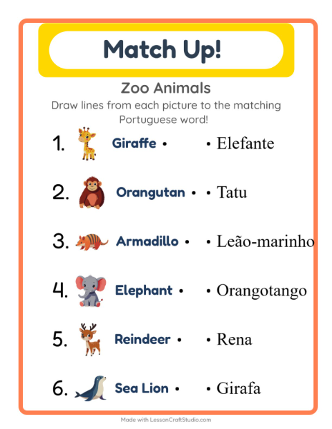 Picture-word match – Zoo Animals