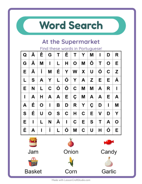 Picture word search – Supermarket Things