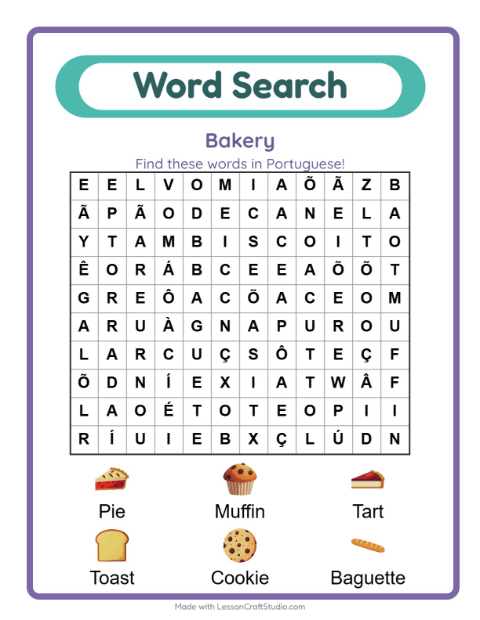 Picture word search – Bakery Treats