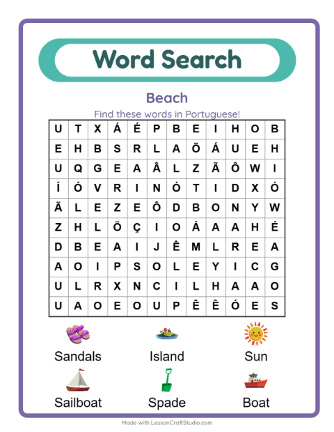 Picture word search – Beach Things