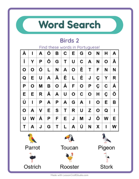 Picture word search – More Birds