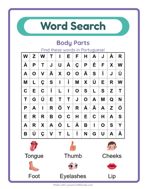 Picture word search – Body Parts