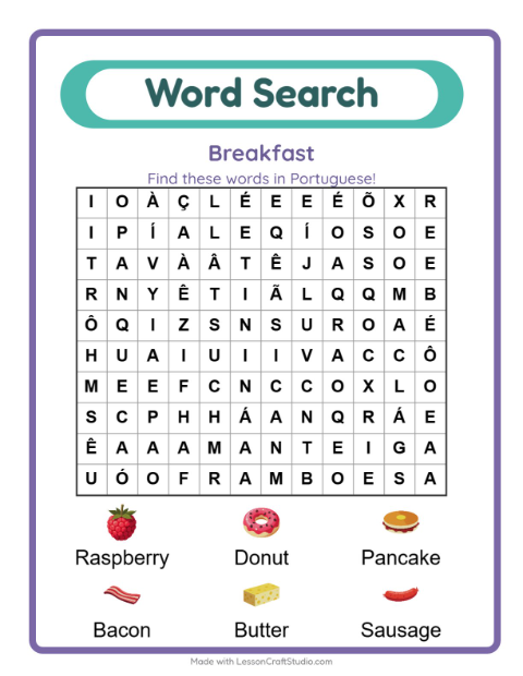 Picture word search – Breakfast