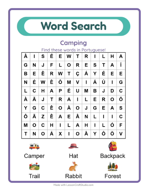 Picture word search – Camping Gear