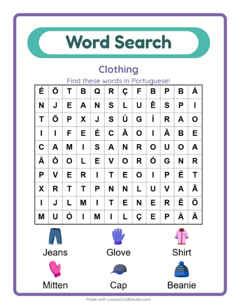 Picture word search – Clothes