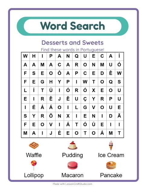 Picture word search – Desserts and Sweets