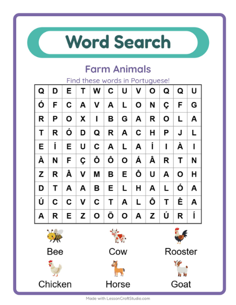 Picture word search – Farm Animals