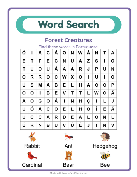 Picture word search – Forest Creatures