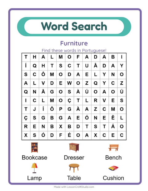Picture word search – Furniture