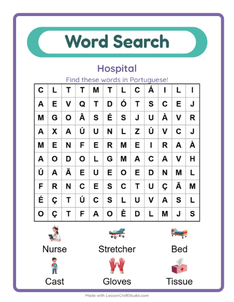 Picture word search – Hospital Things