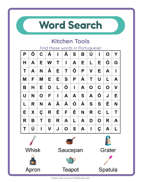 Picture word search – Kitchen Tools